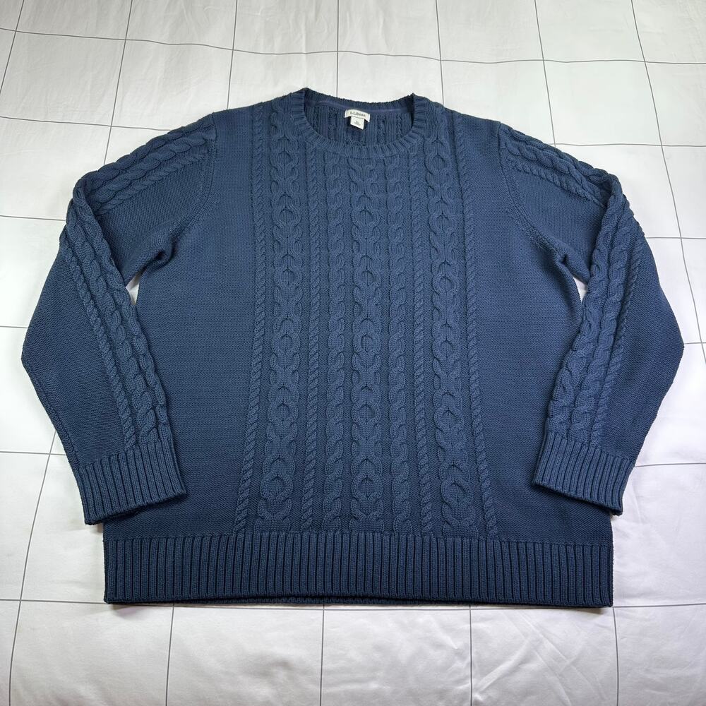 L.L.Bean Sweater Womens XL Navy Blue Double L Cable Crewneck Classic Preppy
